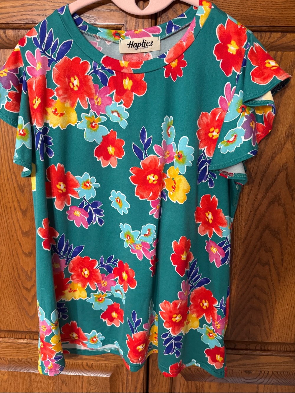 Women's Teal Floral Short Sleeve Top